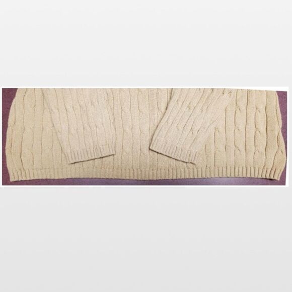 Petite Large Classic Ribbed Cable Knit Tan Sweater - Picture 5 of 14